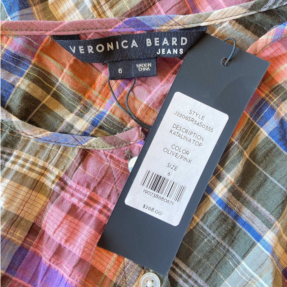 VERONICA BEARD Katalina Colorful Plaid Praire Lagenlook Ruffle Bib Blouse‎ - Picture 8 of 8